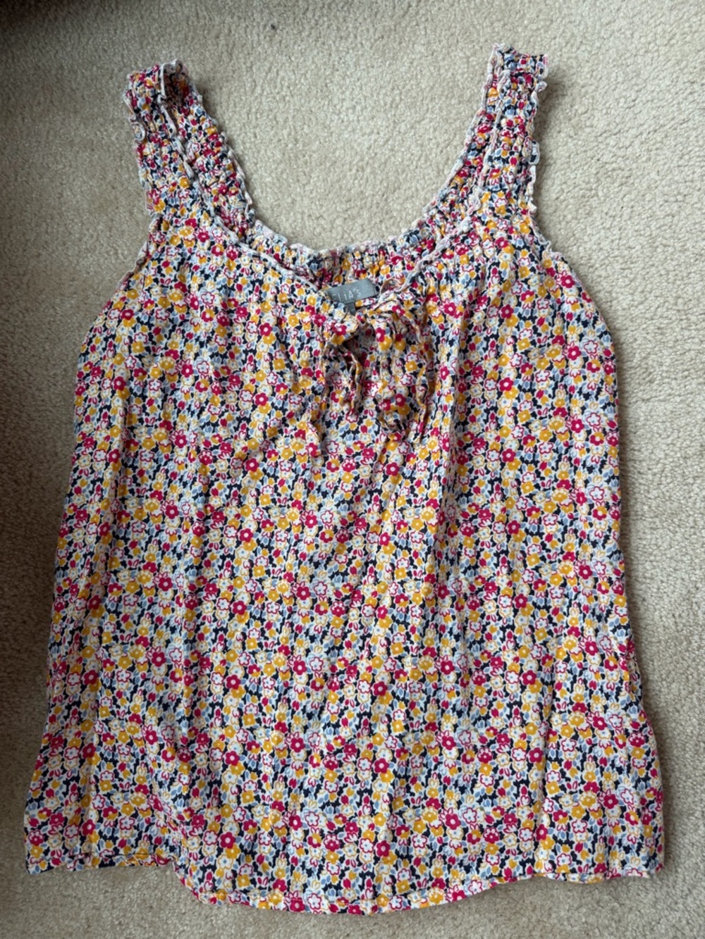 dELiA*s Multicolor Floral Smocked Tank with Tie Front
